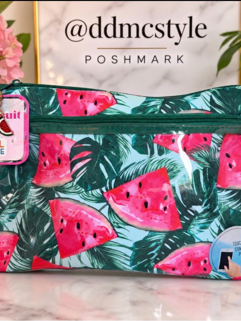 NWT 8 piece Watermelon 🍉 themed stuffed Travel Pouch w swimsuit 🩱 pocket